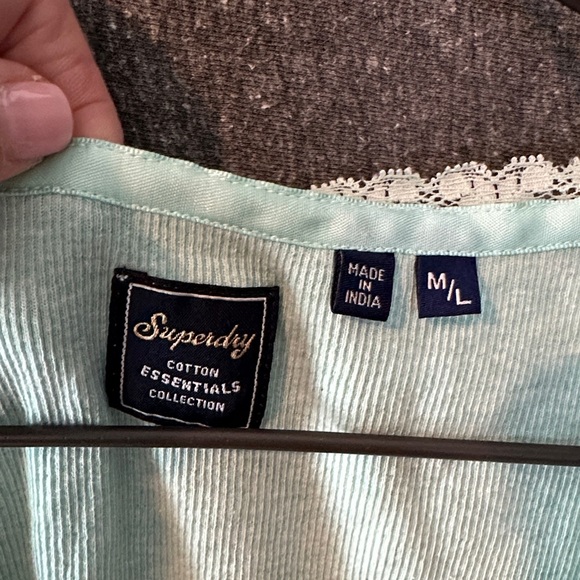 Superdry Mint Green Lace Trim Cotton Blend ribbed Tank Top - Picture 2 of 6